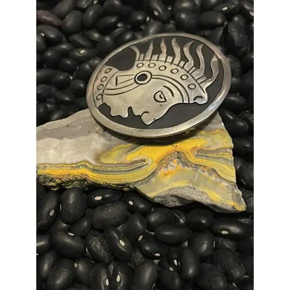 Huge Vintage Sterling Mexico Kachina Mud Man Afghan Storyteller Pin Pendant - Picture 3 of 7